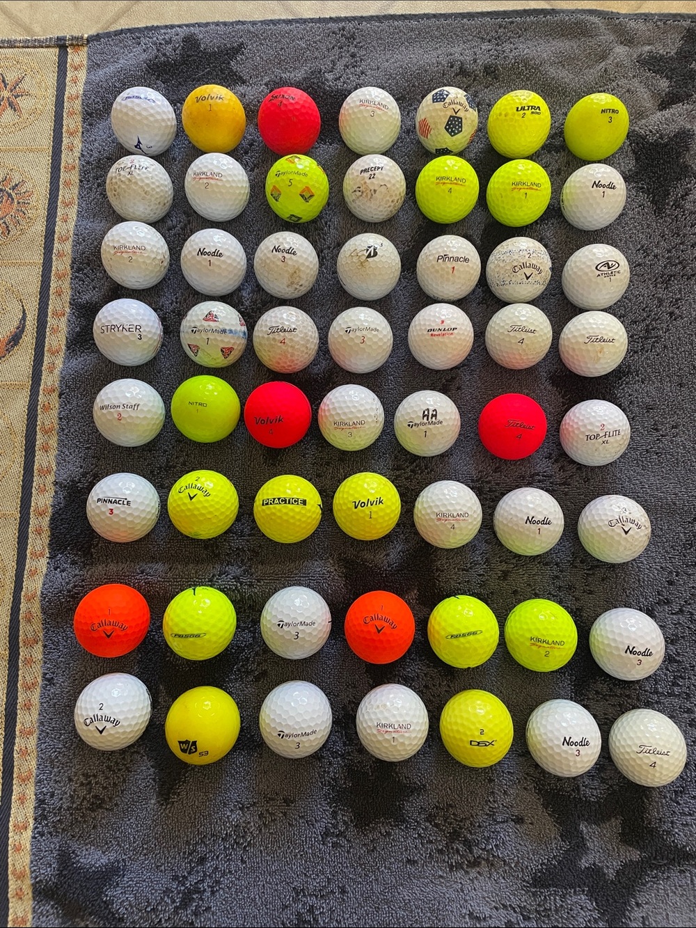 56 Count Mixed Golf Ball Assortment by Various Brands - Yellow, White, Neon